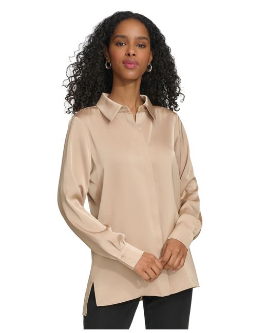 Calvin Klein Long Sleeve High-Low Collared Shirt