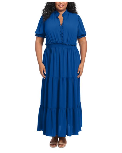 London Times Plus Smocked Tiered Maxi Dress