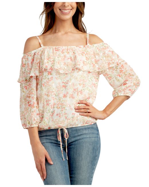 Bcx Juniors Embroidered Off-The-Shoulder Ruffle Top