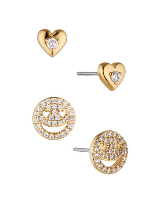 Ava Nadri Heart Shape Stud and Smiley Face Earring Set 4 Pieces