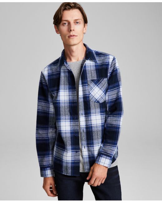 And Now This Plaid Button-Down Flannel Shirt Created for Macy navy
