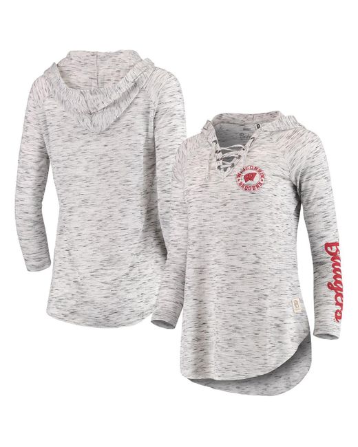 Pressbox Wisconsin Badgers Space Dye Lace-Up V-Neck Long Sleeve T-shirt