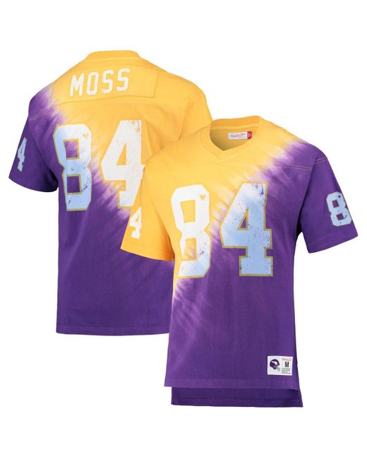 Mitchell & Ness Randy Moss Purple Minnesota Vikings Retired Player Name and Number Diagonal Tie-Dye V-Neck T-shirt
