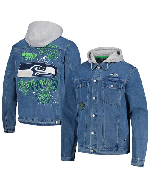 The Wild Collective Seattle Seahawks Hooded Full-Button Denim Jacket