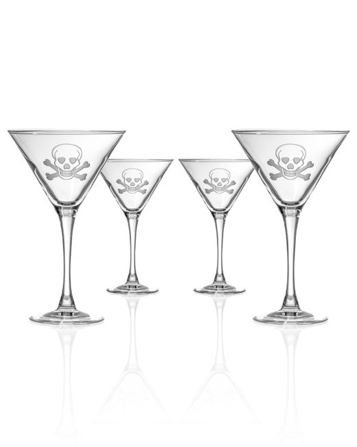Rolf Glass Skull and Cross Bones Martini 10Oz Set Of 4 Glasses