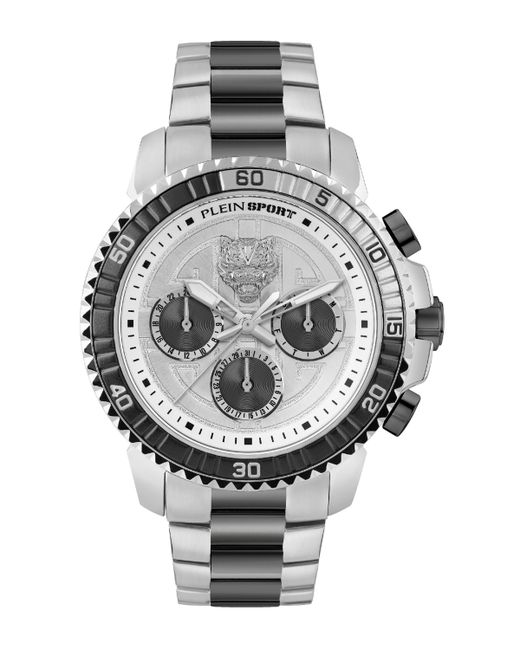 Plein Sport Chronograph Date Quartz Powerlift Black and Tone Stainless Steel Bracelet Watch 45mm
