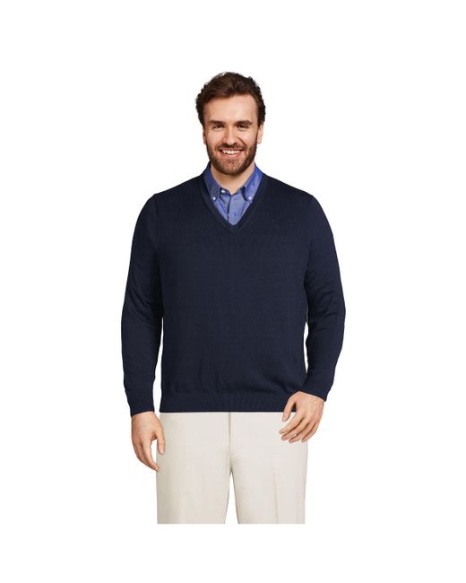 Lands' End Big Tall Fine Gauge Supima Cotton V-neck Sweater