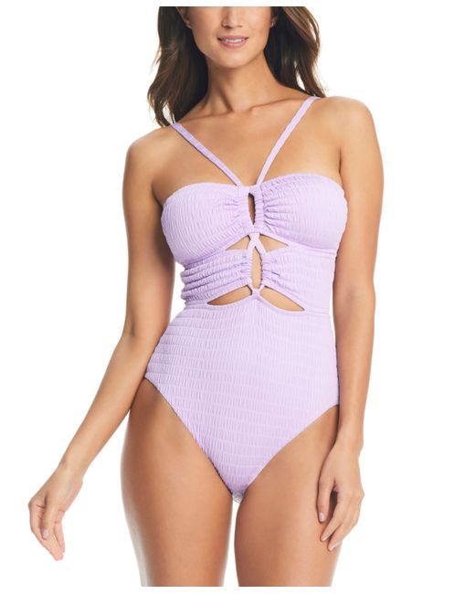 Bar III Pucker Up Textured Keyhole-Cutout Swimsuit Created for