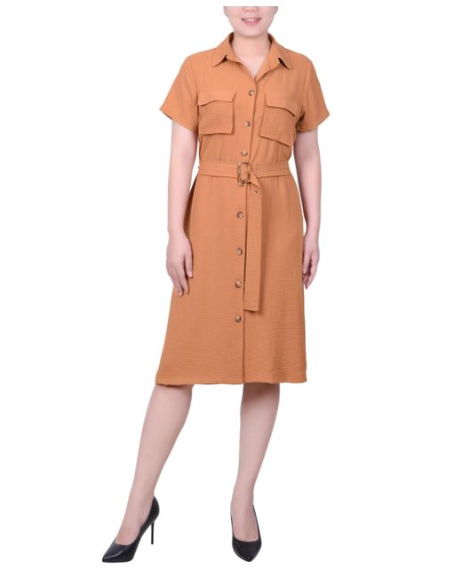 Ny Collection Short Sleeve Belted Shirtdress