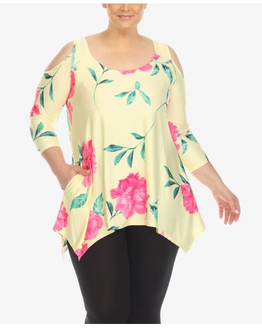White Mark Plus Floral Printed Cold Shoulder Tunic Top Pink