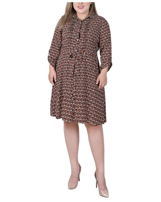 Ny Collection Plus Long Roll Tab Sleeve Dobby Dress