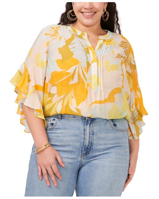 Vince Camuto Plus Printed Flutter Sleeve Blouse