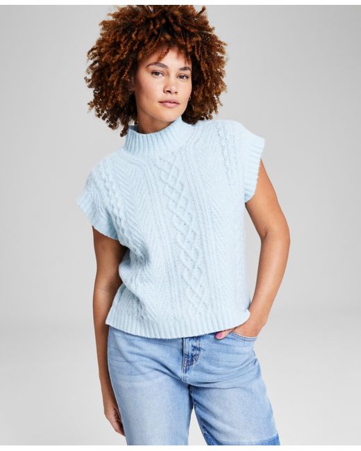 And Now This Cable-Knit Mock-Neck Sleeveless Sweater