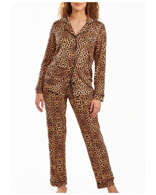 iCollection Chiya Modal Pajama Pant Set with Button Down Collar 2 Piece
