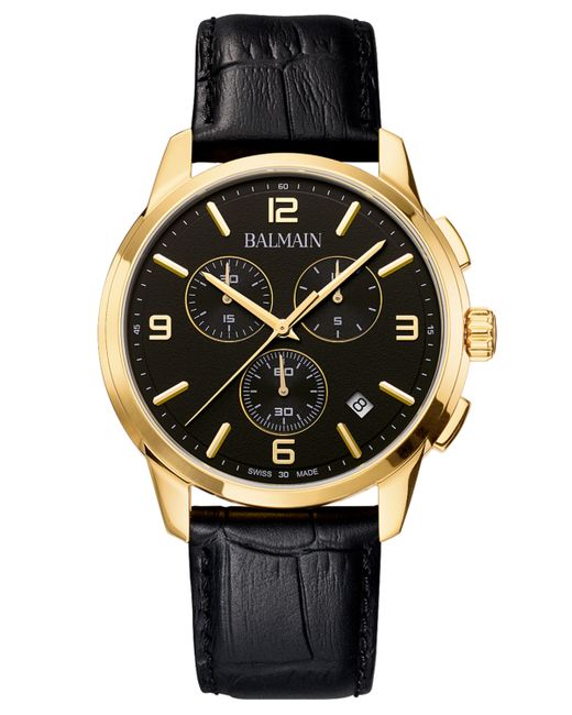Balmain Swiss Chronograph Madrigal Black Leather Strap Watch 42mm