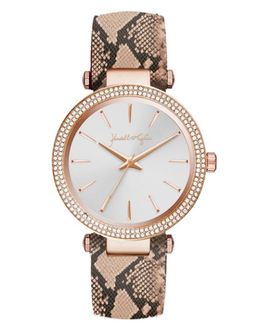 Kendall and Kylie Rose Gold Tone with Blush Snakeskin Stainless Steel Strap Analog Watch