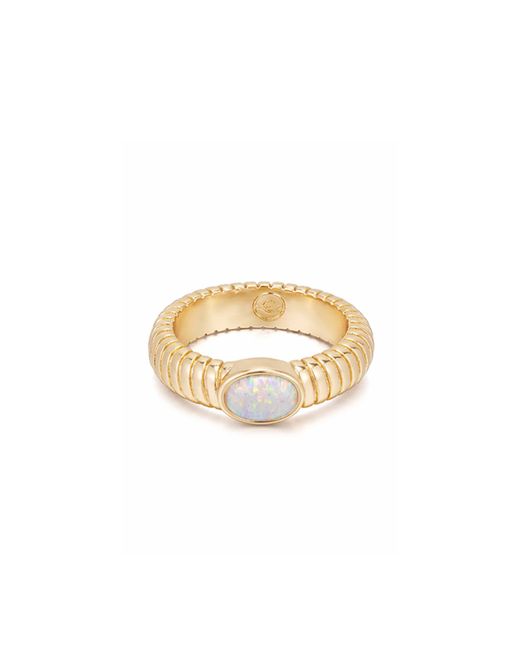 Ettika Opal Center Stone 18K Plated Flex Ribbed Ring