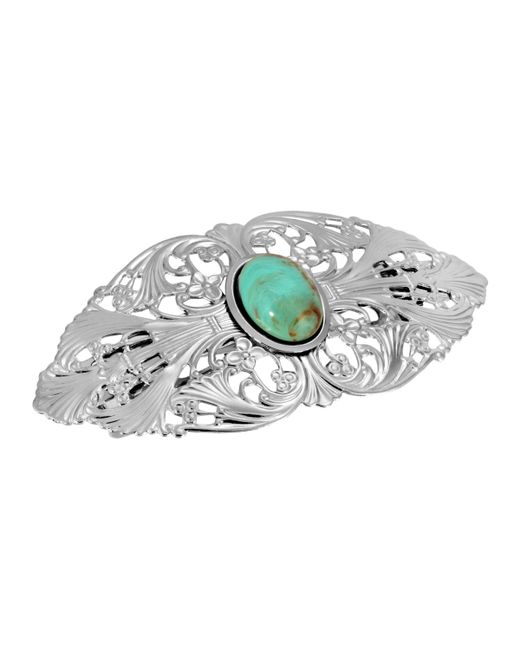 2028 Silver-Tone Oval Stone Large Hair Barrette