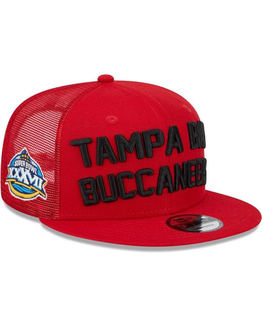 New Era Tampa Bay Buccaneers Stacked Trucker 9FIFTY Snapback Hat