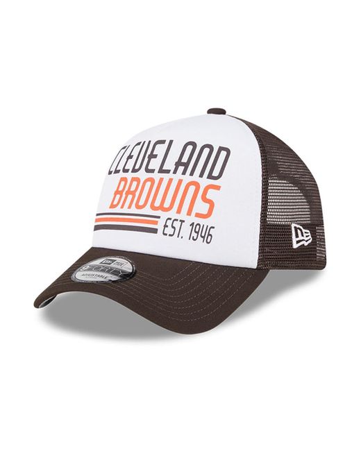 New Era Brown Cleveland Browns Stacked A-Frame Trucker 9FORTY Adjustable Hat