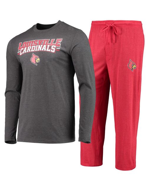 Concepts Sport Heathered Charcoal Distressed Louisville Cardinals Meter Long Sleeve T-shirt and Pants Sleep Set