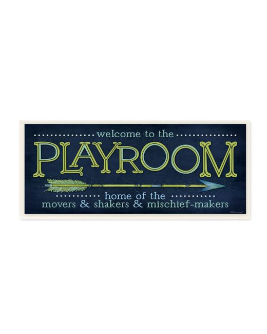 Stupell Industries Playroom Home of Mischief Makers Blue Wall Plaque Art 7 x 17