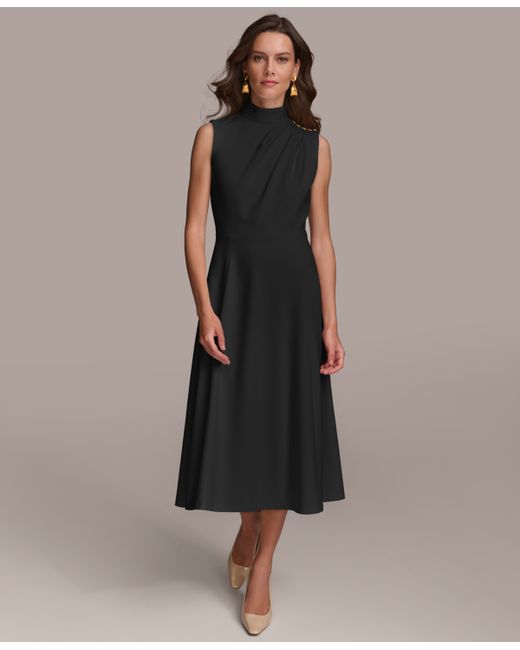 Donna Karan Mock-Neck Sleeveless Midi Dress