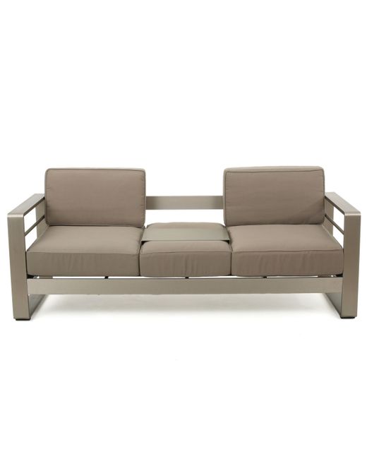 Noble House Cape Coral Outdoor Loveseat Sofa with Tray