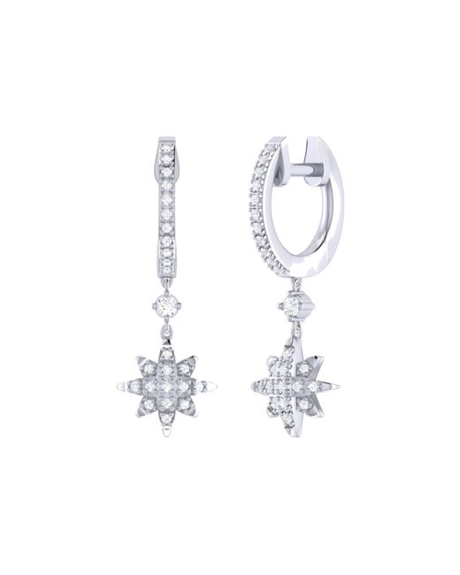 LuvMyJewelry North Star Design Sterling Silver Diamond Hoop Earring