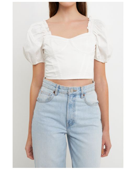 Endless Rose Short Puff Sleeve Cropped Top