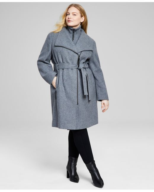 Calvin Klein Plus Belted Asymmetric Wrap Coat Created for