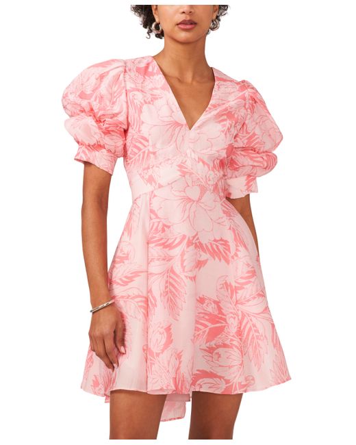 1.State Printed V-Neck Tiered Bubble Puff Sleeve Mini Dress