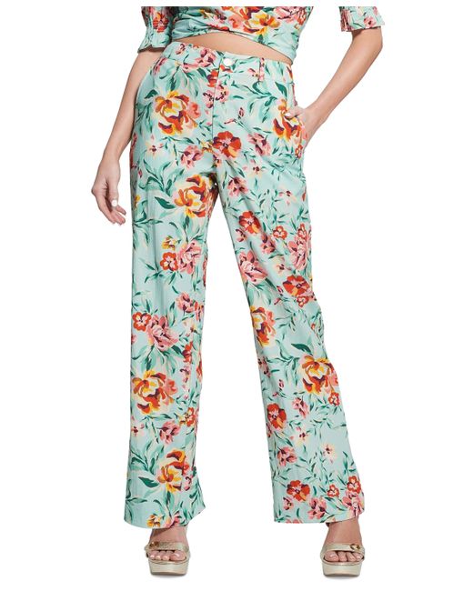 Guess Adele Floral High Rise Straight-Leg Pants