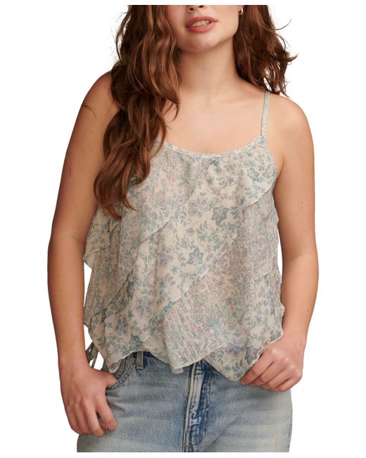 Lucky Brand Printed Asymmetrical Ruffle Camisole Top