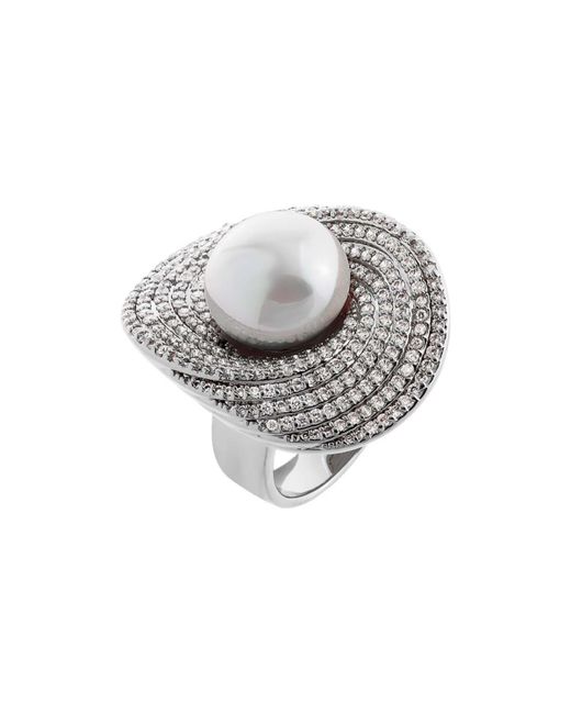 By Adina Eden Fancy Pave Curved Imitation Pearl Ring