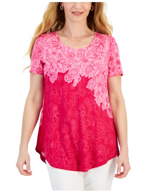 Jm Collection Petite Garden Etch Short-Sleeve Top Created for