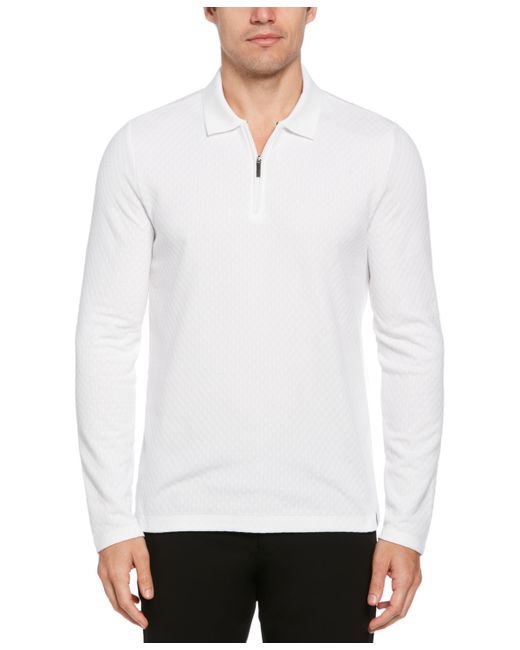 Perry Ellis Long Sleeve Jacquard Quarter-Zip Polo Shirt