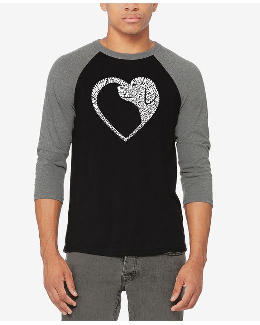 La Pop Art Dog Heart Raglan Baseball Word Art T-shirt Black
