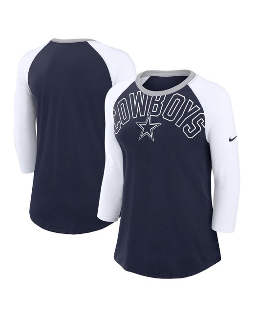Nike White Dallas Cowboys Knockout Arch Raglan Tri-Blend 3/4-Sleeve T-shirt