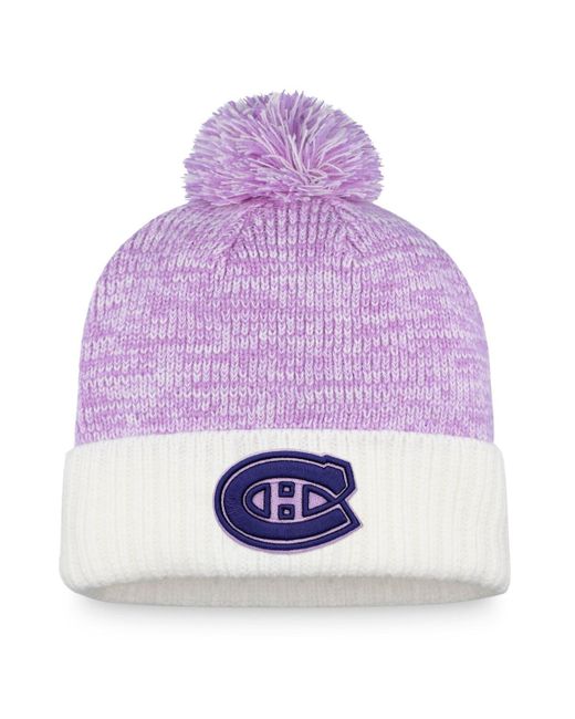 Fanatics Purple Montreal Canadiens 2022 Hockey Fights Cancer Authentic Pro Cuffed Knit Hat with Pom