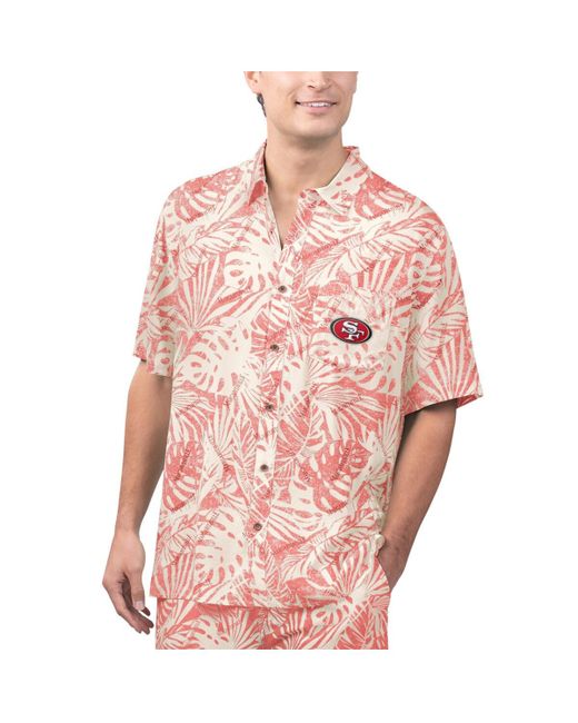 Margaritaville San Francisco 49ers Sand Washed Monstera Print Party Button-Up Shirt