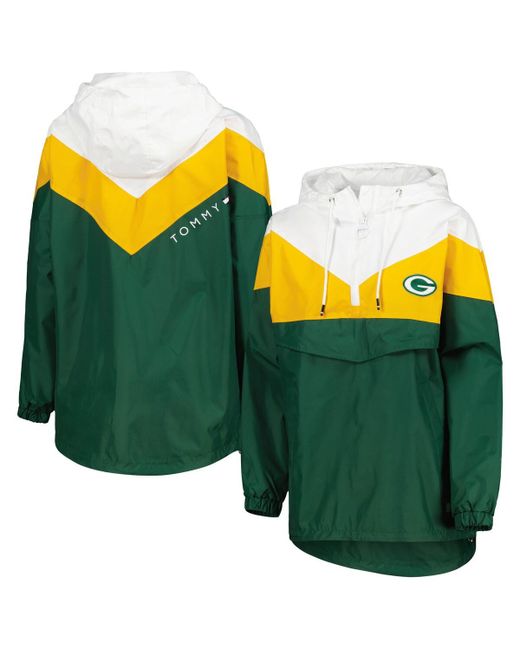 Tommy Hilfiger Gold Green Bay Packers Staci Half-Zip Hoodie Windbreaker Jacket
