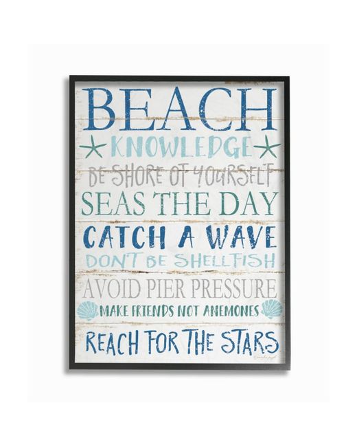 Stupell Industries Beach Knowledge Blue Aqua and White Planked Look Sign 11 L x 14 H