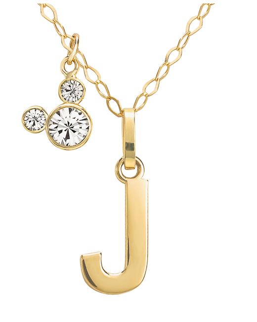 Disney Mickey Mouse Initial Pendant 18 Necklace with Cubic Zirconia 14k Yellow J