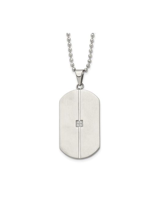 Chisel Brushed and Polished with Cz Dog Tag on a Ball Chain Necklace