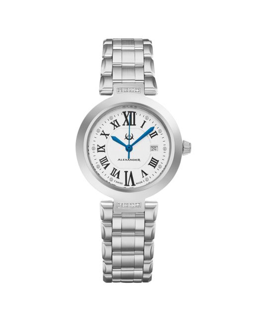 Alexander Ladies Quartz Date Watch with Stainless Steel Case on Bracelet Diamond Dial