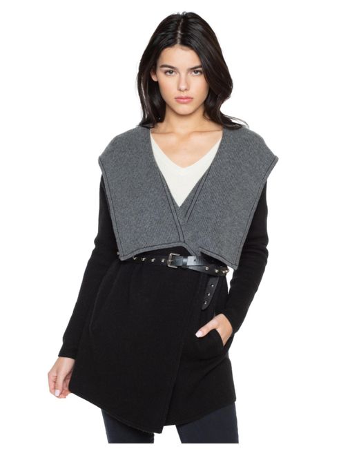 Jennie Liu 100 Pure Cashmere Long Sleeve 2-tone Double Face Cascade Open Cardigan Sweater