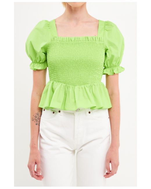 English Factory Puff Sleeve Top with Square Neckline