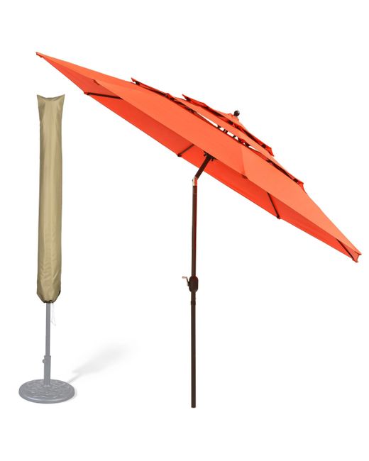 Yescom 11 Ft 3 Tier Patio Umbrella with Protective Cover Crank Push to Tilt Hotel