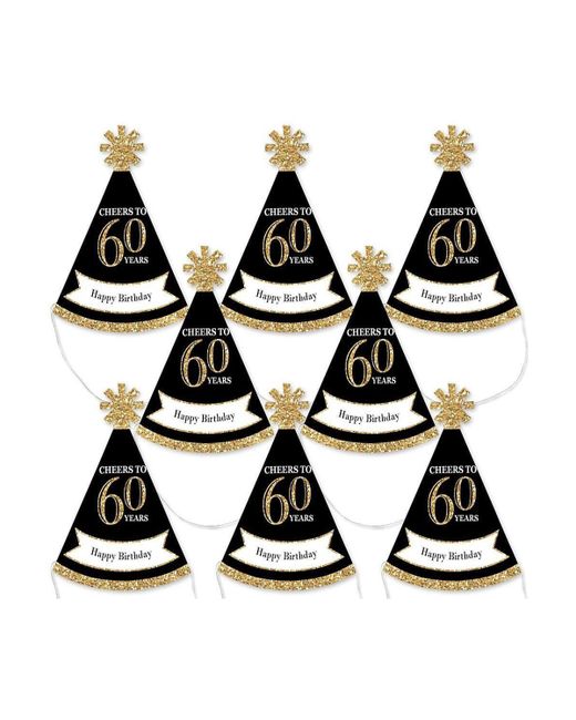 Big Dot Of Happiness 60th Birthday Gold Mini Cone Small Little Party Hats Set of 8